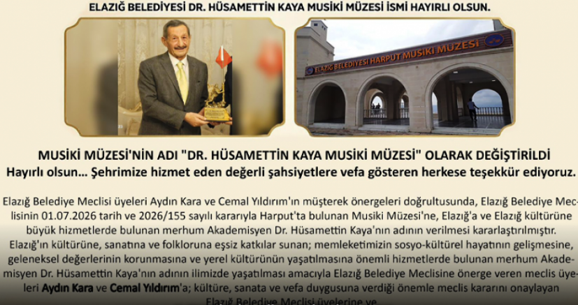 Kebanlı Hemşerimizin ismi Elazığ'da Müzede yaşayacak