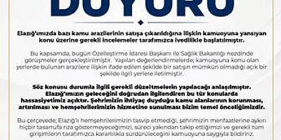 Ak Parti Elazığ’da arazilerinin satışı ile ilgili incelemeler ivedilikle başlatılmıştır