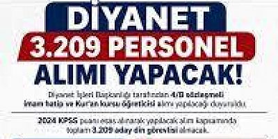 Diyanet İşleri Başkanlığı 3 bin 209 Personel Alımı Yapacak