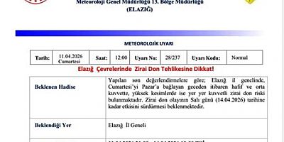 Elazığ Meteorolojiden Kritik  Zirai Don Uyarısı