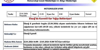 Elazığ Valiliği Kuvvetli Kar Uyarısı yaptı