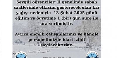 Keban'da kar yağışı nedeniyle okullar yarın tatil edildi