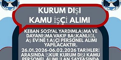 Keban Kaymakamlığı  SYDV'ye 1 Aşçı alınacak