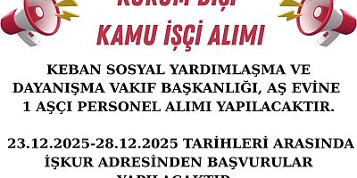 Keban SYDV'ye 1 Aşçı alınacak